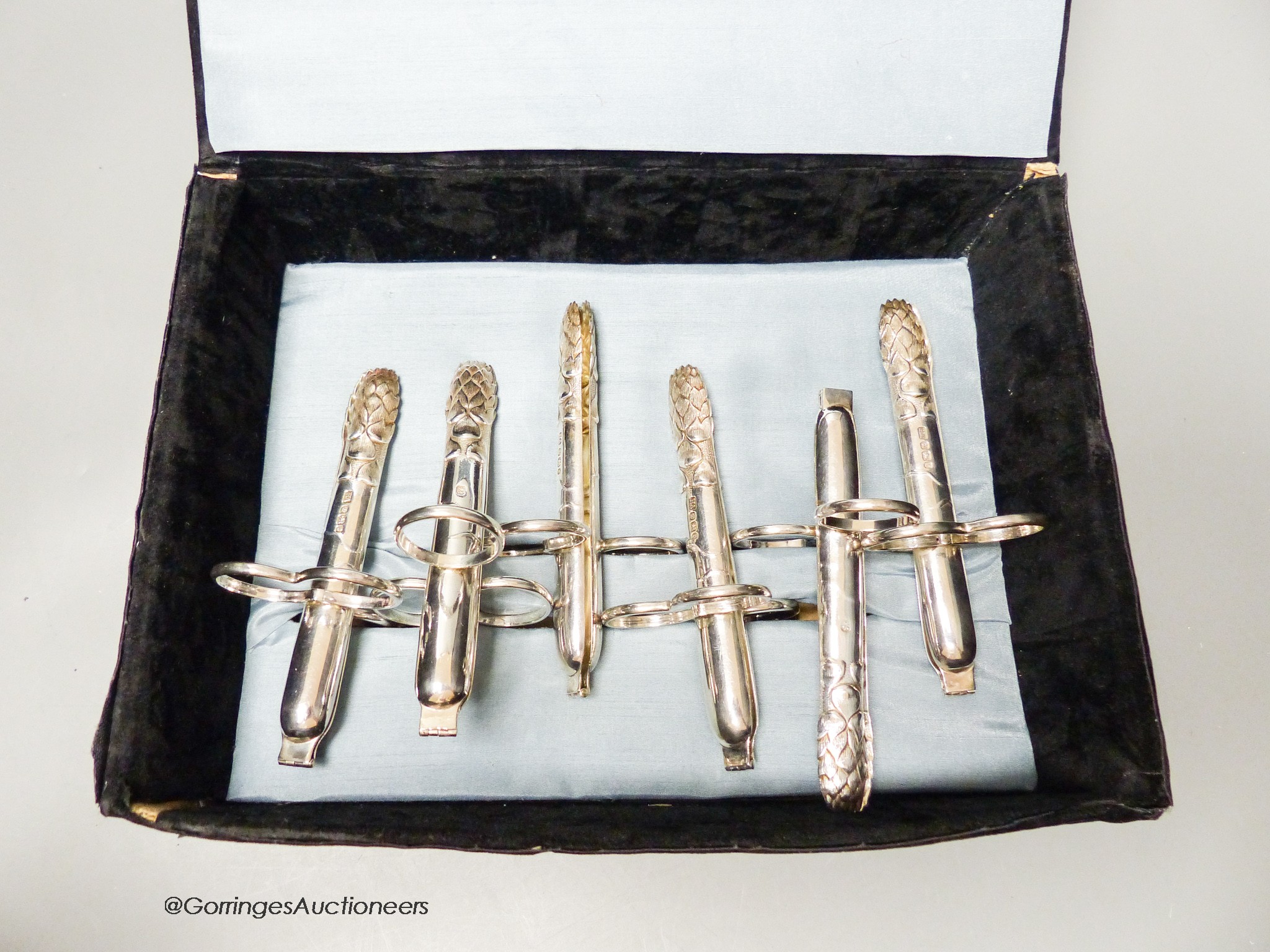 A set of six late Victorian silver asparagus eaters, by Atkin Brothers, Sheffield, 1898, 11.9cm, 7.5oz in later box